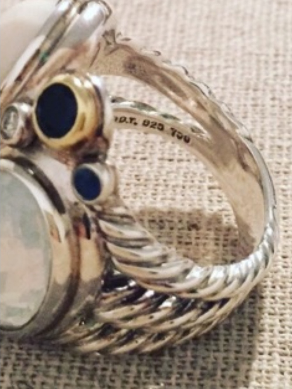 David Yurman | Ring | Sterling Silver Multi-Stone Oval Mosaic Ring with Diamonds - Picture 7 of 14